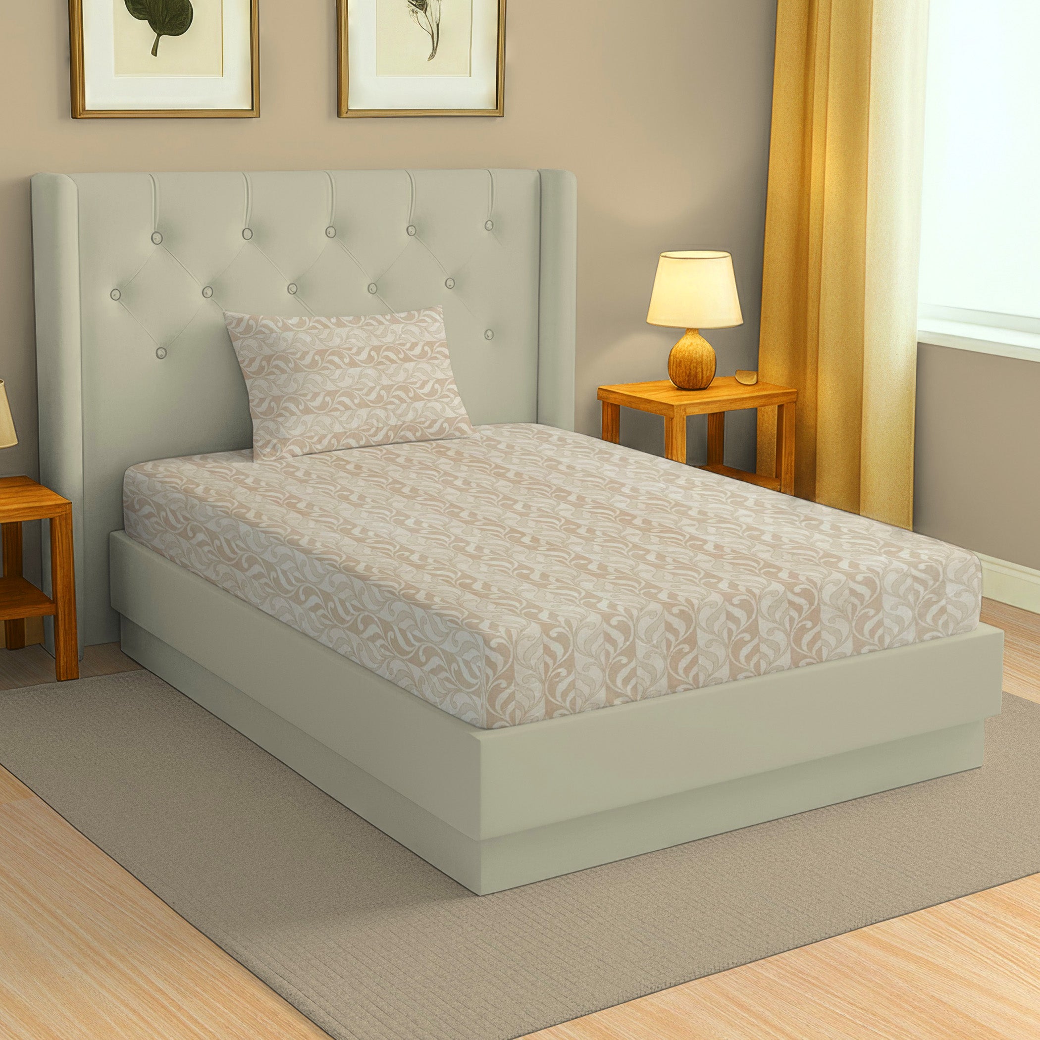 Peach Fern - 210TC Pure Cotton Single Bedsheet (60x90 Inches)