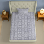 Lavender Swirl - 210TC Pure Cotton Single Fitted Bedsheet (36 x 78 x 10 Inches)