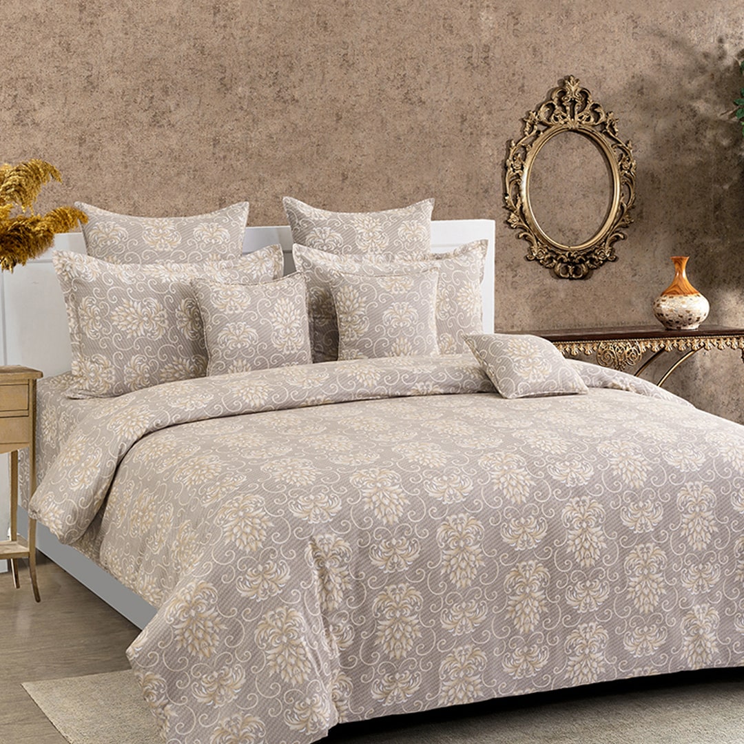 Double Bed in a Bag - Pure Cotton - Beige Floral Damask Elegance