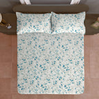Blue Blossom Floral 210 TC Pure Cotton Super King Bedsheet With 2 Pillow Covers