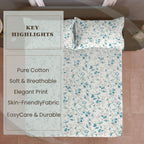 Blue Blossom Floral 210 TC Pure Cotton Super King Bedsheet With 2 Pillow Covers