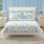 Blue Blossom Floral 210 TC Pure Cotton Super King Bedsheet With 2 Pillow Covers