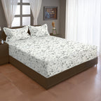 Grey Blossom Floral 210 TC Pure Cotton Double King Bedsheet With 2 Pillow Covers