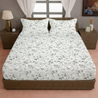 Grey Blossom Floral 210 TC Pure Cotton Double King Bedsheet With 2 Pillow Covers