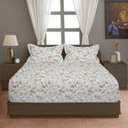 Autumn Blossom Floral 210 TC Pure Cotton Double King Bedsheet With 2 Pillow Covers