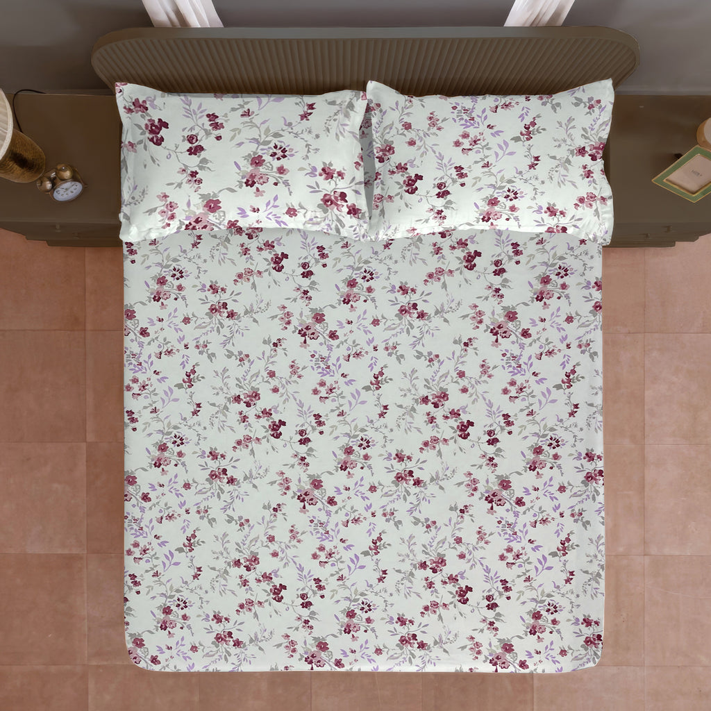 Rose Blossom Floral 210 TC Pure Cotton Double King Bedsheet With 2 Pillow Covers