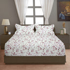Rose Blossom Floral 210 TC Pure Cotton Double King Bedsheet With 2 Pillow Covers