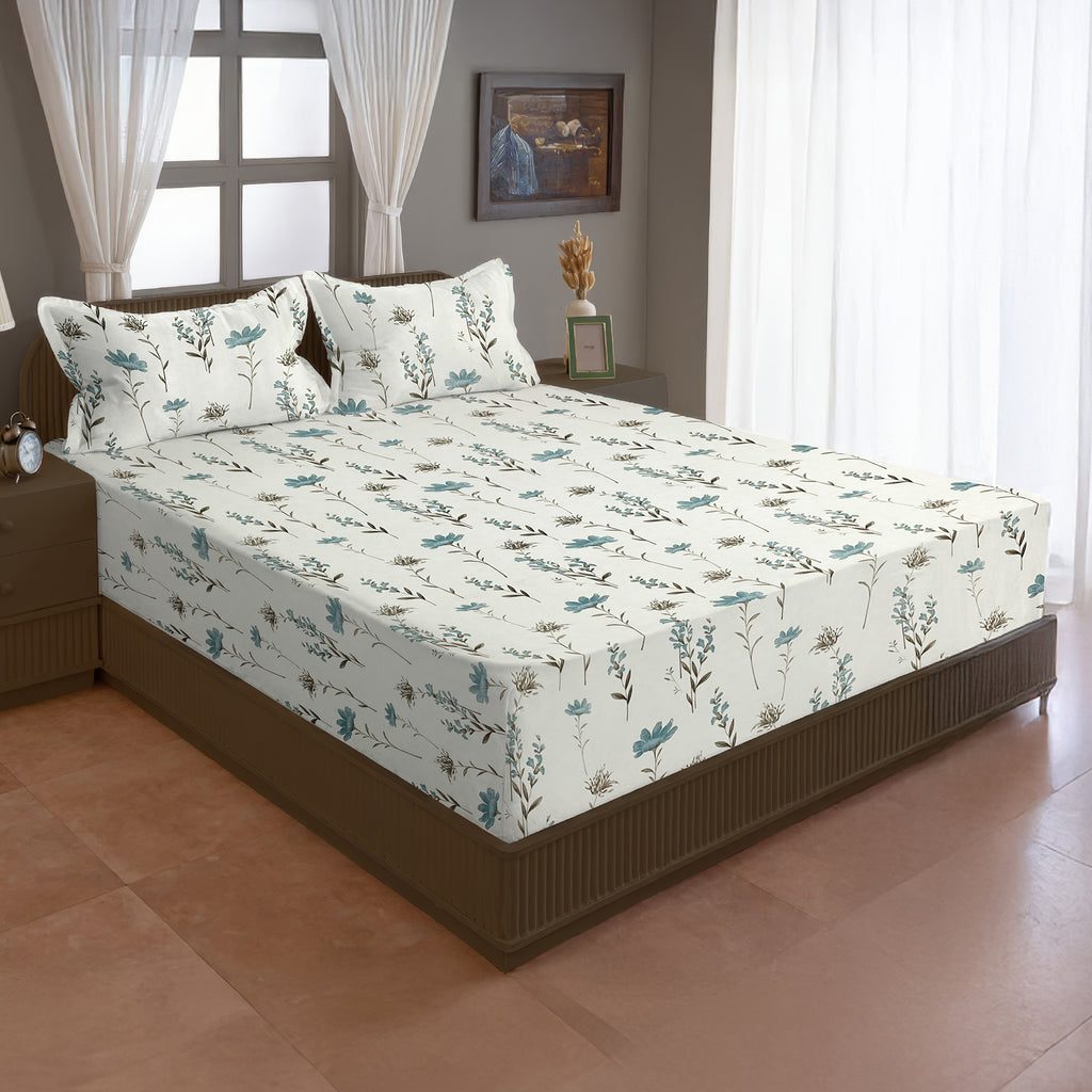 Wildflower Meadow 210 TC Pure Cotton Double King Bedsheet With 2 Pillow Covers