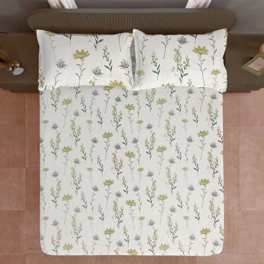 Meadow Blossom 210 TC Pure Cotton Double King Bedsheet With 2 Pillow Covers