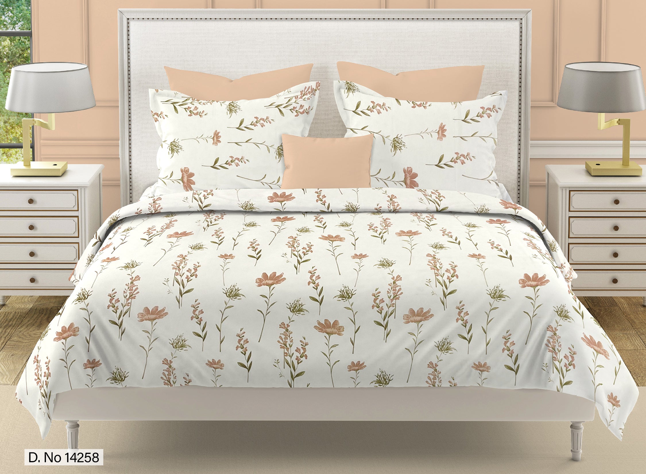 Taupe Blossom Floral 200 TC Pure Cotton Bedsheet with Pillow Cover