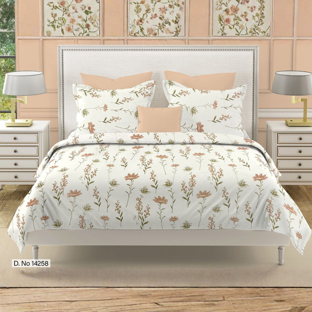 Blush Meadow 210 TC Pure Cotton Super King Bedsheet With 2 Pillow Covers