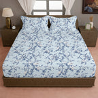 Sky Blue Navy Floral 180 TC Cotton Bedsheet with 2 Pillow Covers