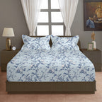 Sky Blue Navy Floral 180 TC Cotton Bedsheet with 2 Pillow Covers