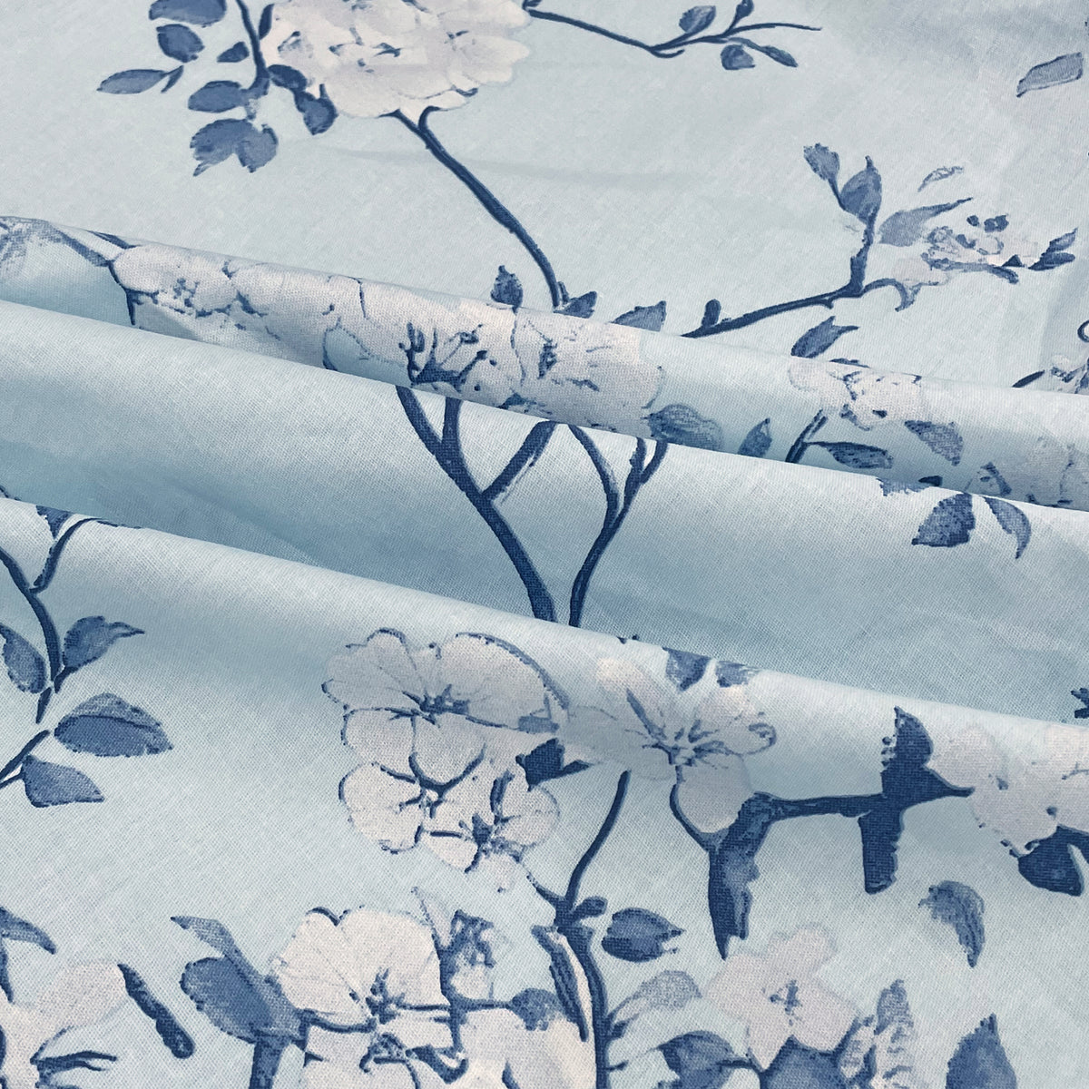 Sky Blue Navy Floral 180 TC Cotton Bedsheet with 2 Pillow Covers