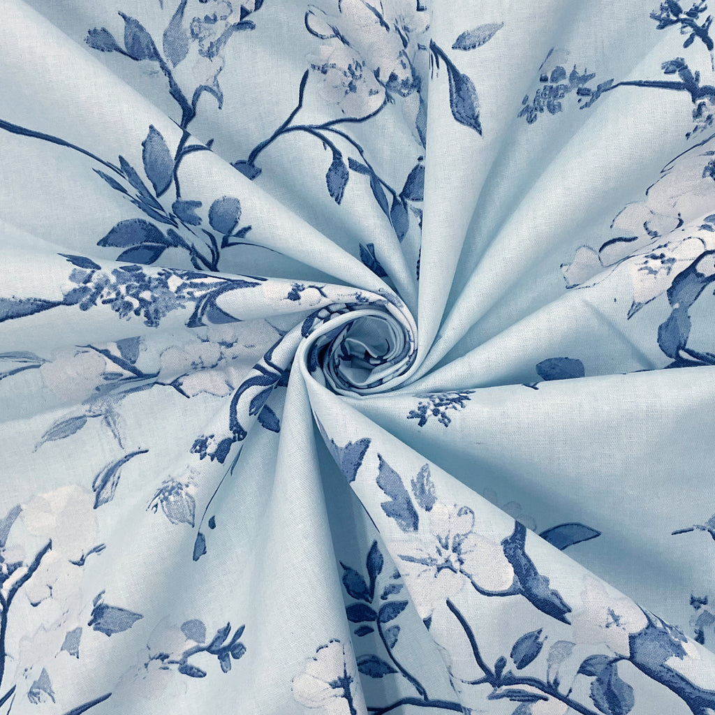 Sky Blue Navy Floral 180 TC Cotton Bedsheet with 2 Pillow Covers