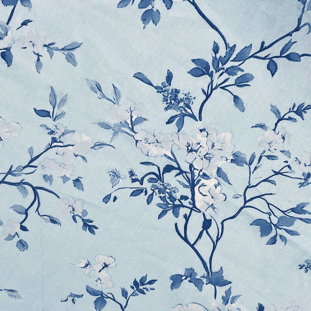 Sky Blue Navy Floral 180 TC Cotton Bedsheet with 2 Pillow Covers