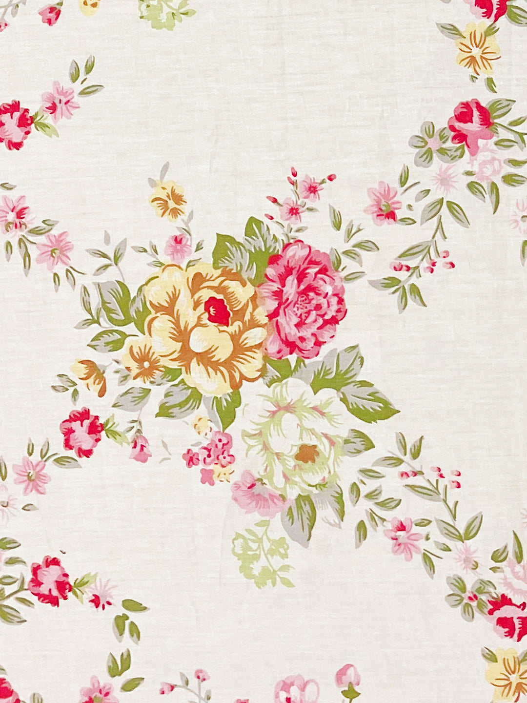 Cream Floral Printed 250 TC Cotton Queen Fitted Bedsheet with Matching 2 Pillow Covers (60x72x10 Inches)