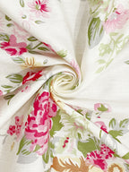 Cream Floral Printed 250 TC Cotton Queen Fitted Bedsheet with Matching 2 Pillow Covers (60x72x10 Inches)