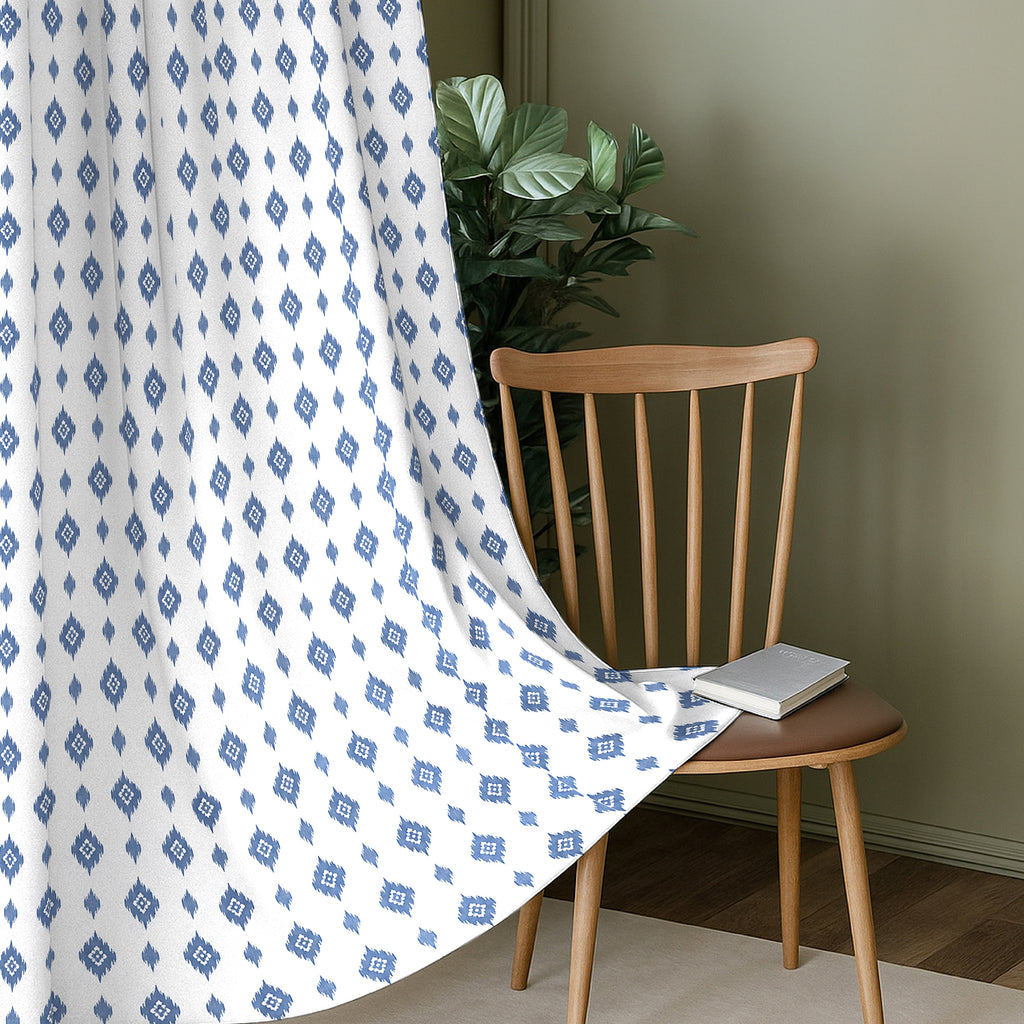 White Grey Petite Diamonds 240 GSM Polyester 80% Blackout Eyelet Curtain