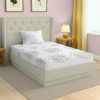 White Floral Printed 250 TC Cotton Single Bedsheet with Matching 1 Pillow Cover (60x90 Inches)