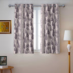 Lavender Grey Woodland Ferns 240 GSM Polyester 80% Blackout Eyelet Curtain