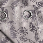 Lavender Grey Woodland Ferns 240 GSM Polyester 80% Blackout Eyelet Curtain