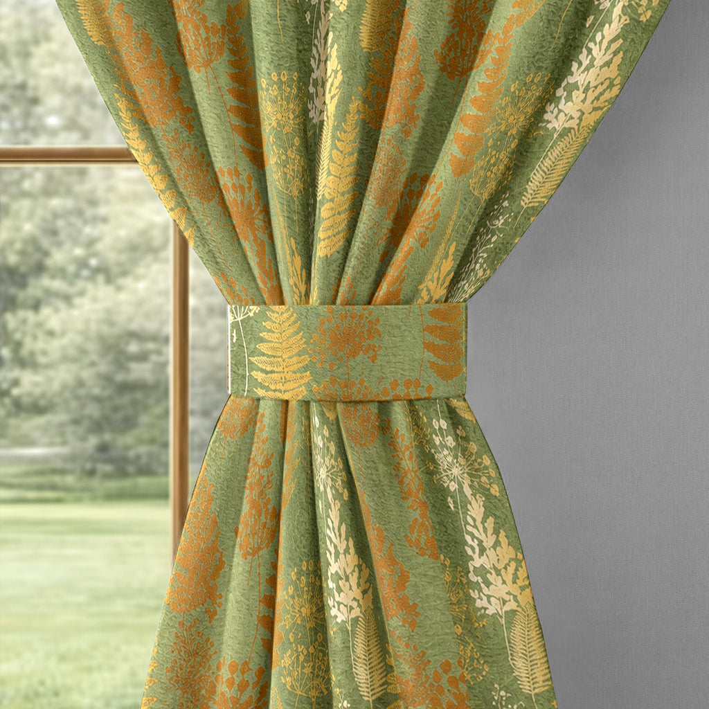 Olive Autumn Ferns 240 GSM Polyester 80% Blackout Eyelet Curtain