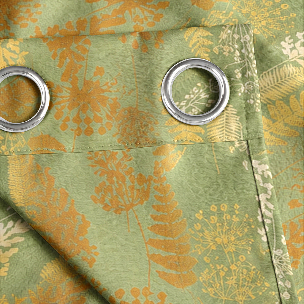 Olive Autumn Ferns 240 GSM Polyester 80% Blackout Eyelet Curtain