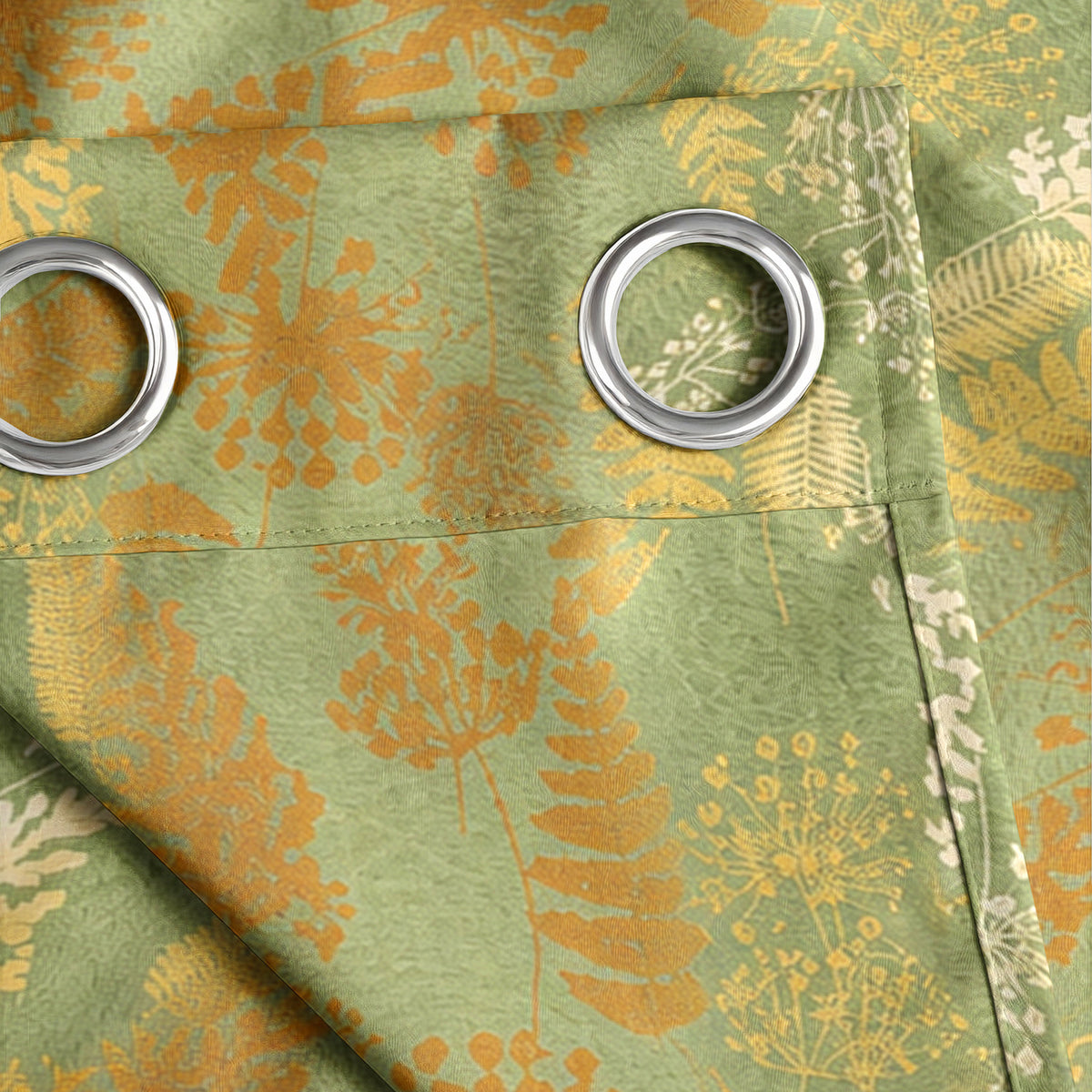 Olive Autumn Ferns 240 GSM Polyester 80% Blackout Eyelet Curtain