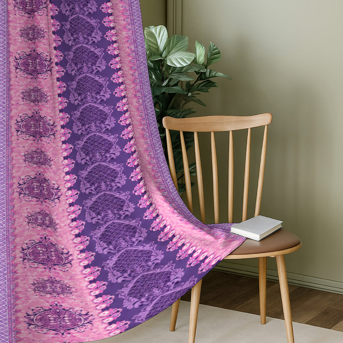 Purple Lavender Ornamental Stripes 240 GSM Polyester 80% Blackout Eyelet Curtain