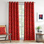 Maroon Coral Retro Circles 240 GSM Polyester 80% Blackout Eyelet Curtain