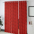 Maroon Coral Retro Circles 240 GSM Polyester 80% Blackout Eyelet Curtain