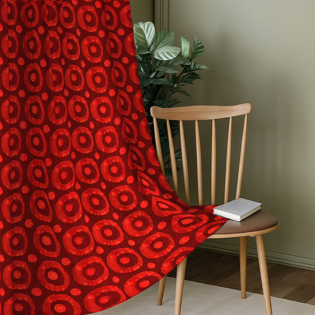 Maroon Coral Retro Circles 240 GSM Polyester 80% Blackout Eyelet Curtain