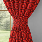 Maroon Coral Retro Circles 240 GSM Polyester 80% Blackout Eyelet Curtain