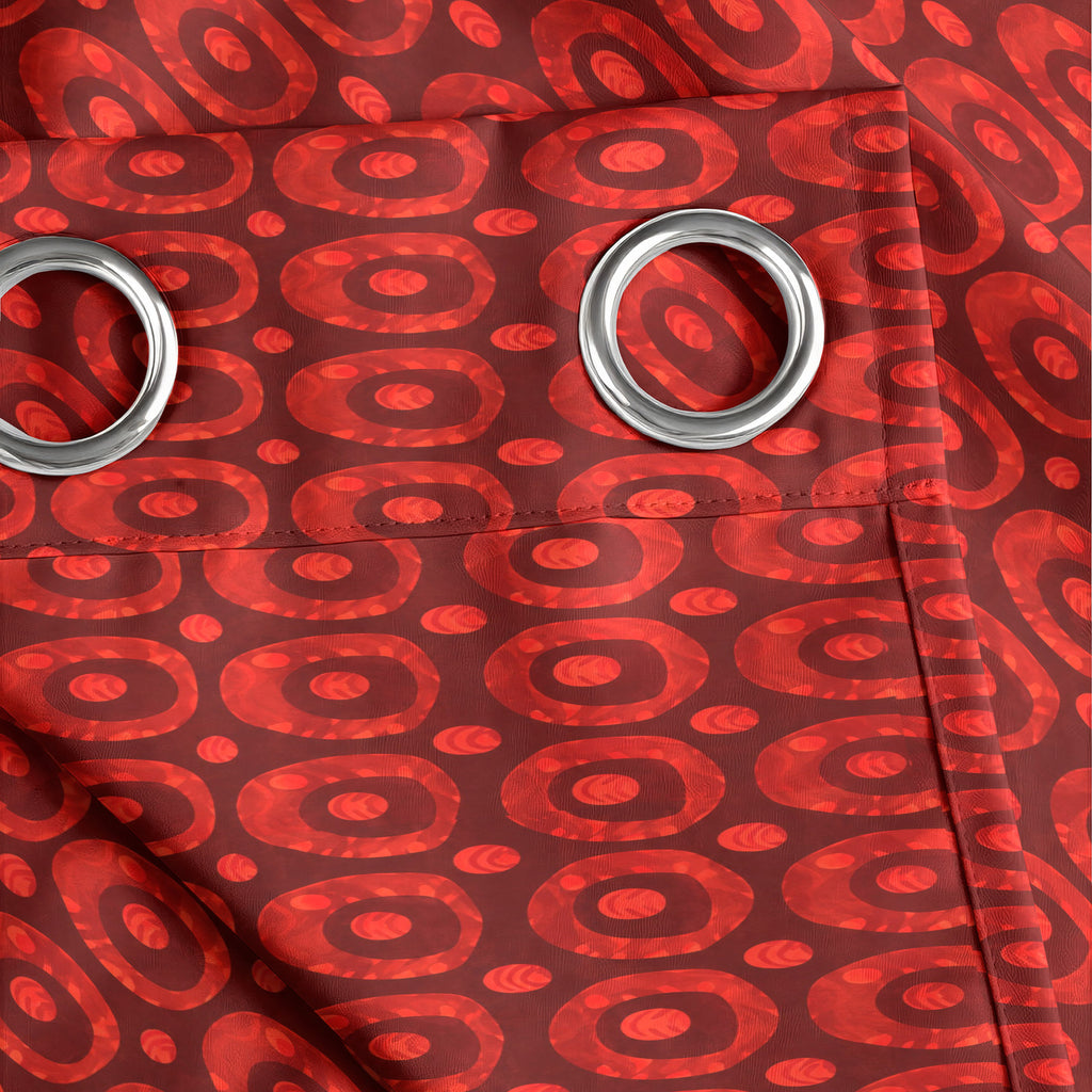 Maroon Coral Retro Circles 240 GSM Polyester 80% Blackout Eyelet Curtain