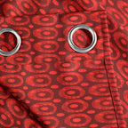 Maroon Coral Retro Circles 240 GSM Polyester 80% Blackout Eyelet Curtain