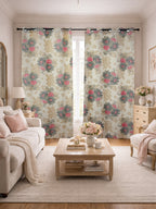 Premium Floral Beige Jacquard Door Curtains – Set of 2