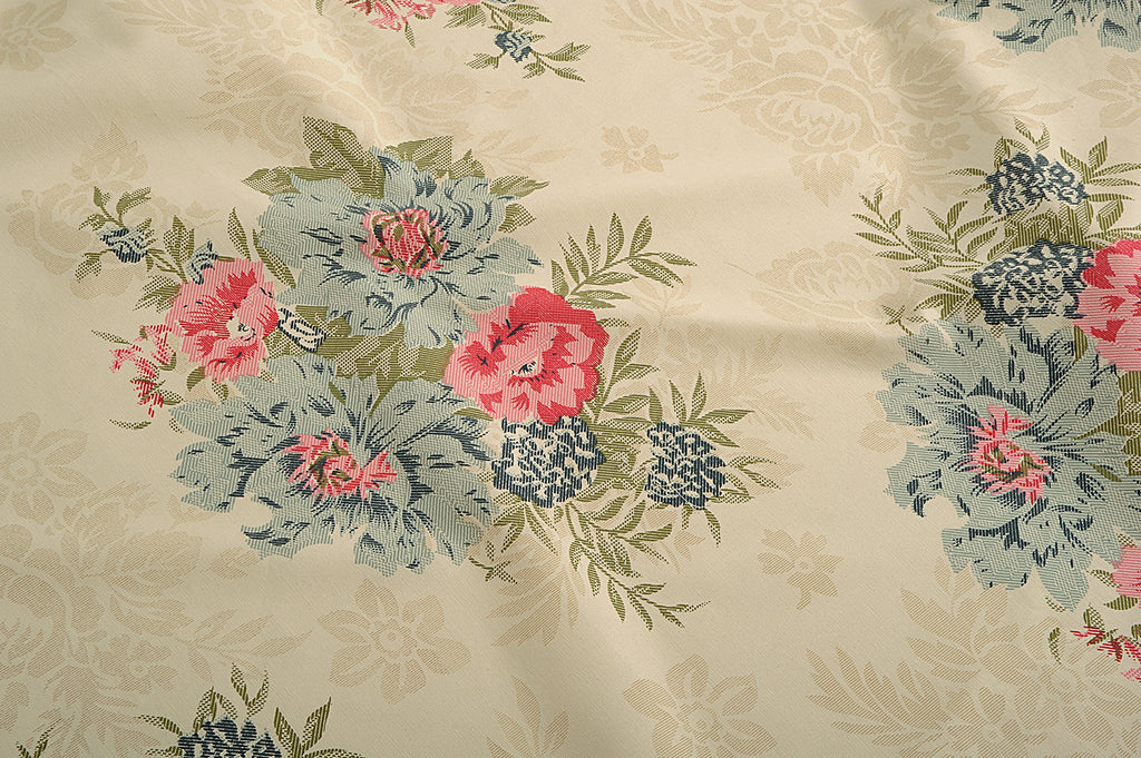 Premium Cotton Printed Cream & Pink Square 4 Seater Table Cover