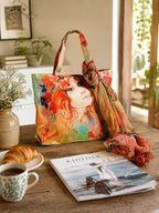 Muse in Bloom - Artistic Faces Tote with Paisley Wrap