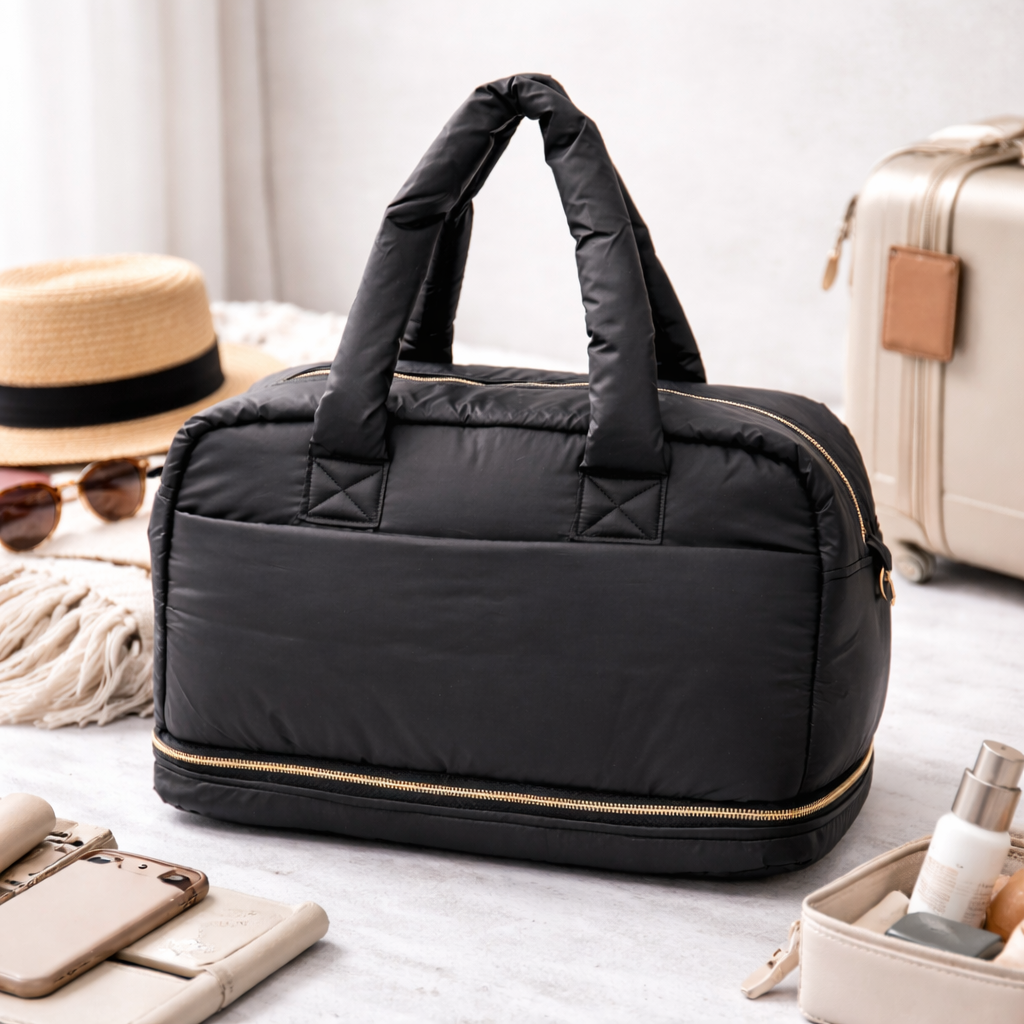 Puffer Overnighter Unisex Black Duffle Bag