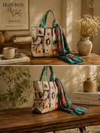 Night Watcher - Owl Portrait Tote with Forest-Hued Wrap