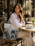 Cityscape Luxe - Monochrome Urban Skyline Print Tote Bag