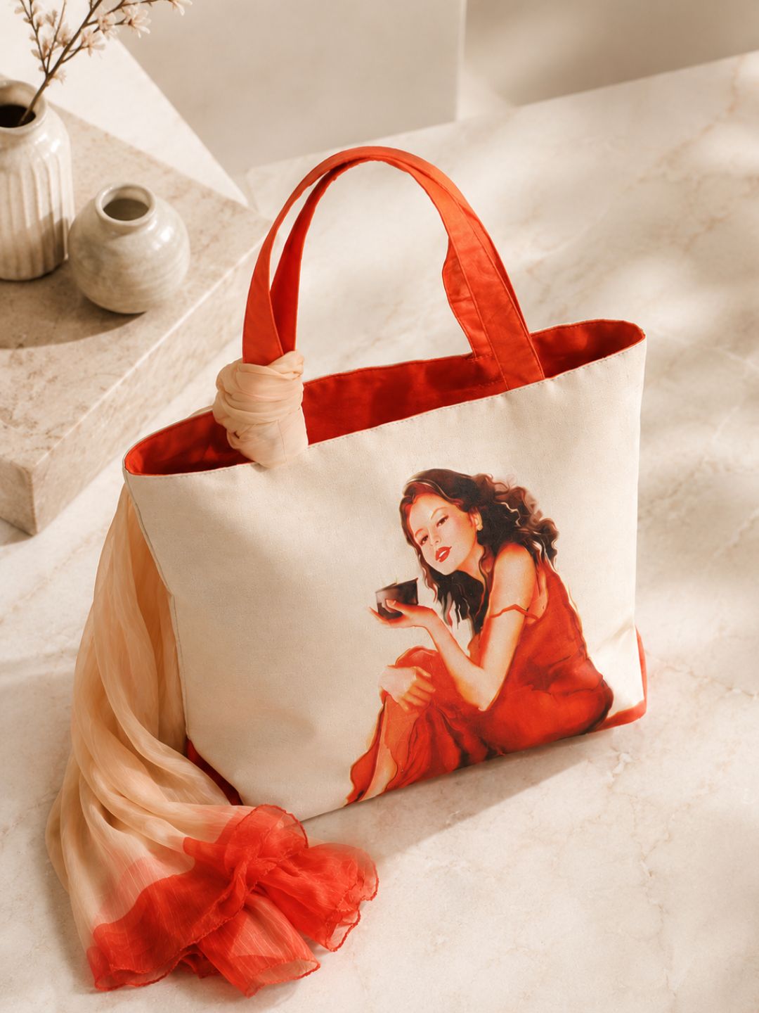 Sunset Daydream - Watercolor Portrait Tote with Flowing Wrap