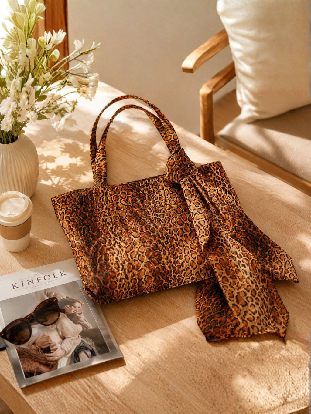 Fierce & Fabulous - Leopard Print Tote Bag with Matching Scarf