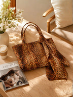 Fierce & Fabulous - Leopard Print Tote Bag with Matching Scarf