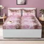 Rose Damask Pink & Brown Abstract 160 TC Pure Cotton Bedsheet with Pillow Cover