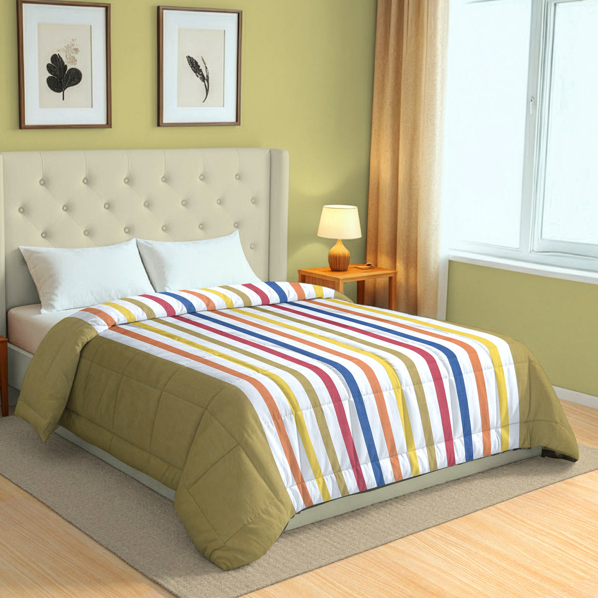 Luxury Modern 100% Cotton Yarn Dyed AC Quilt 150 GSM Green Pack of 1