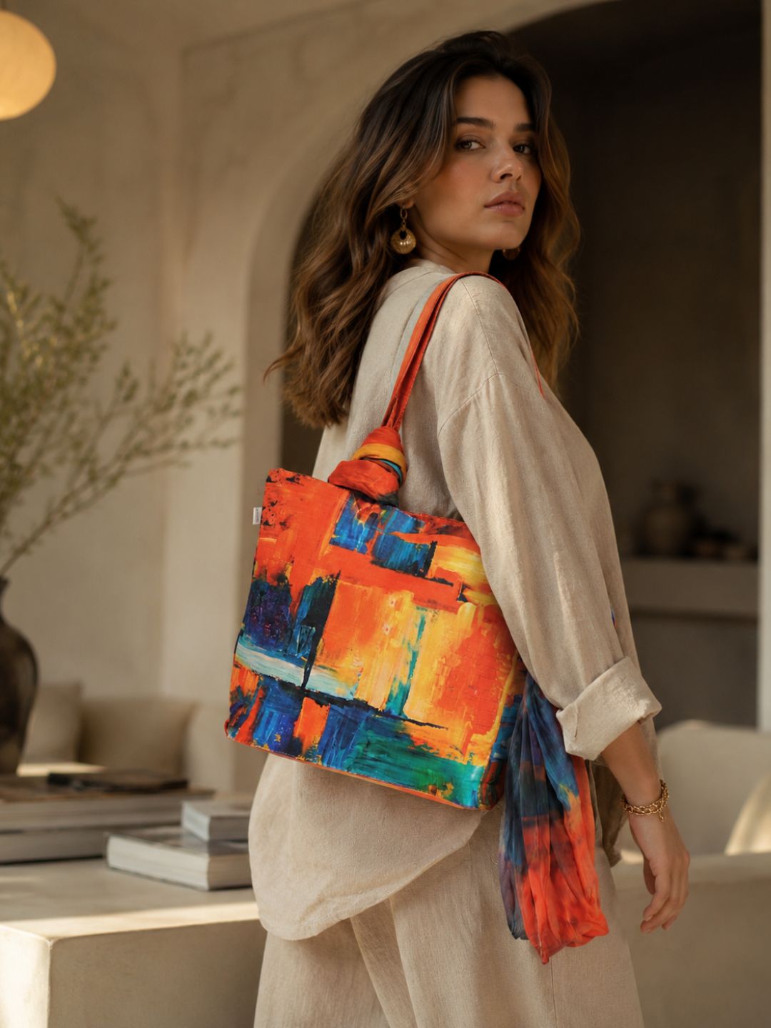 Golden Hour Glaze - Abstract Autumn Tote with Dual-Sided Artistic Flair