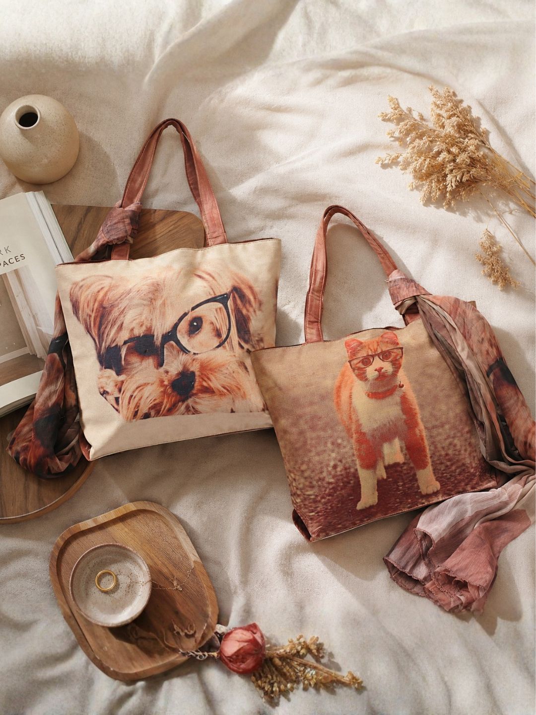 Paws & Spectacles - Quirky Pet Print Tote with Wrap