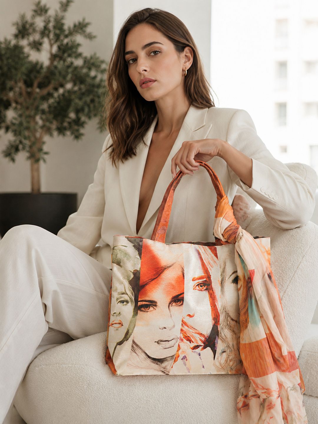 Sunset Grafika - Digitally Printed Tote Bag with Artistic Face Illustration